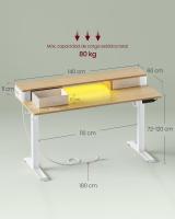Escritorio Eléctrico Regulable 60x140cm, Altura Ajustable Sin Escalonamiento, Soporte para Monitor, Gancho, Función Memoria, Marrón Rústico, Blanco Nube, Roble - details 21