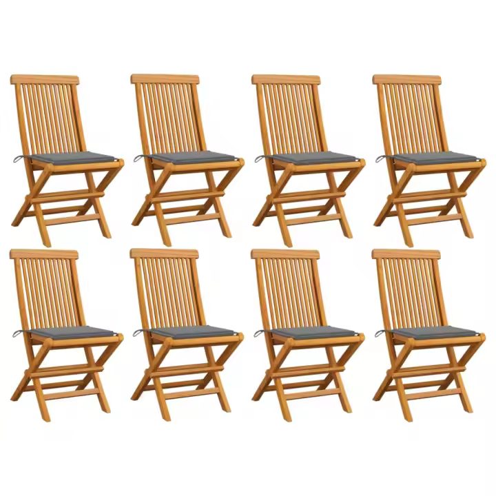 vidaXL Sillas de jardín 8 uds madera maciza de teca con cojines grises - 1