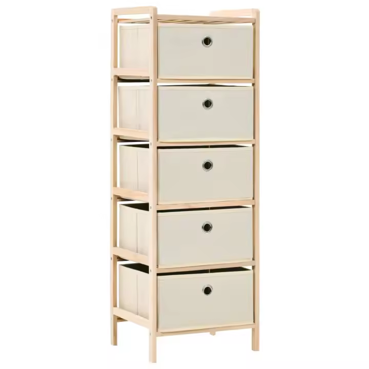 vidaXL Estantería de almacenaje 5 cestas de tela madera de cedro beige - 1