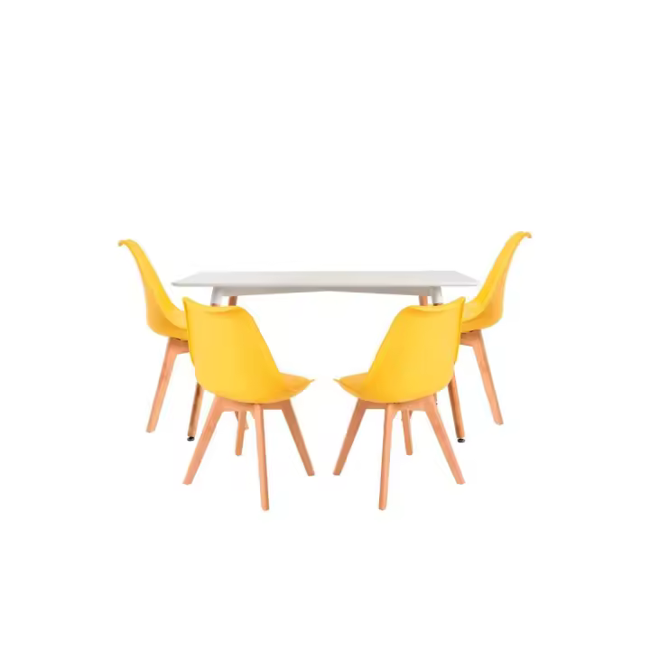 Conjunto Mesa Tower Rectangular 120 x 80 cm Blanca y Pack 4 Sillas Synk Basic - Amarillo - 1