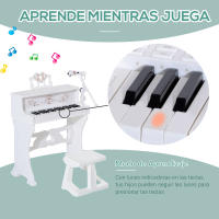 HOMCOM Piano Electrónico Infantil de 37 Teclas Juego de Piano con Modelo Pedagógico Micrófono Taburete Luces y 22 Canciones USB/MP3/Bluetooth Karaoke 53,5x27x63 cm Blanco - details 2