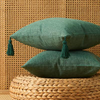 Funda De Cojín De Algodón Linen Verde Con Borla Boho Regalo Para Sofa Decoración De Hogar Navidad Estilo Rústico Americano - details 8