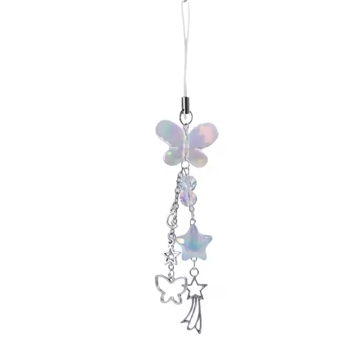 Cadena De Teléfono Azul Y2K Con Encanto De Mariposa Y Estrella Lanyard De Llave INS Decoración De Bolsa Y Cámara Antipérdida - 1