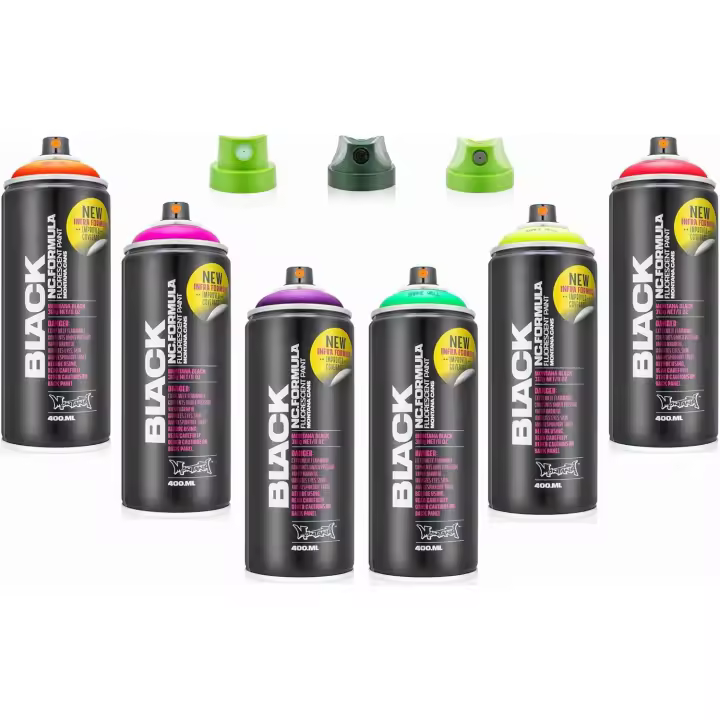 Pack de 6 sprays Montana Black Infra Series colores neón fluorescentes, 400 ml cada uno - 1