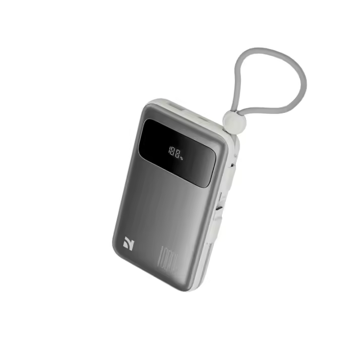 NCC Power Bank AS-169 10000mAh con Cables Integrados, Pantalla Digital y Carga Rápida 22.5W – Batería Portátil Premium (Dark Grey) - 1