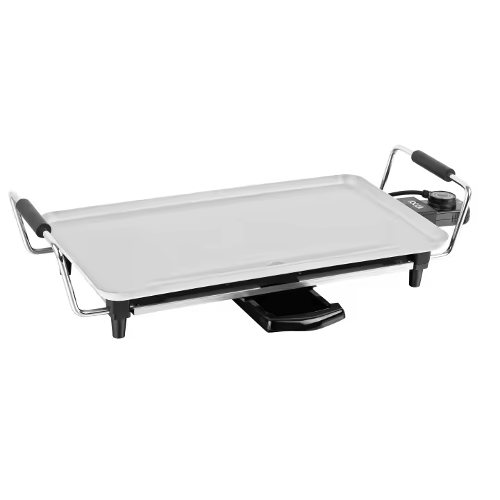 Plancha antiadherente de asar de cerámica Jocca en acabado blanco piedra con 2000W de potencia, asas de tacto frío, bandeja recoge gotas y termostato extraíble para limpiar y guardar fácilmente - 1