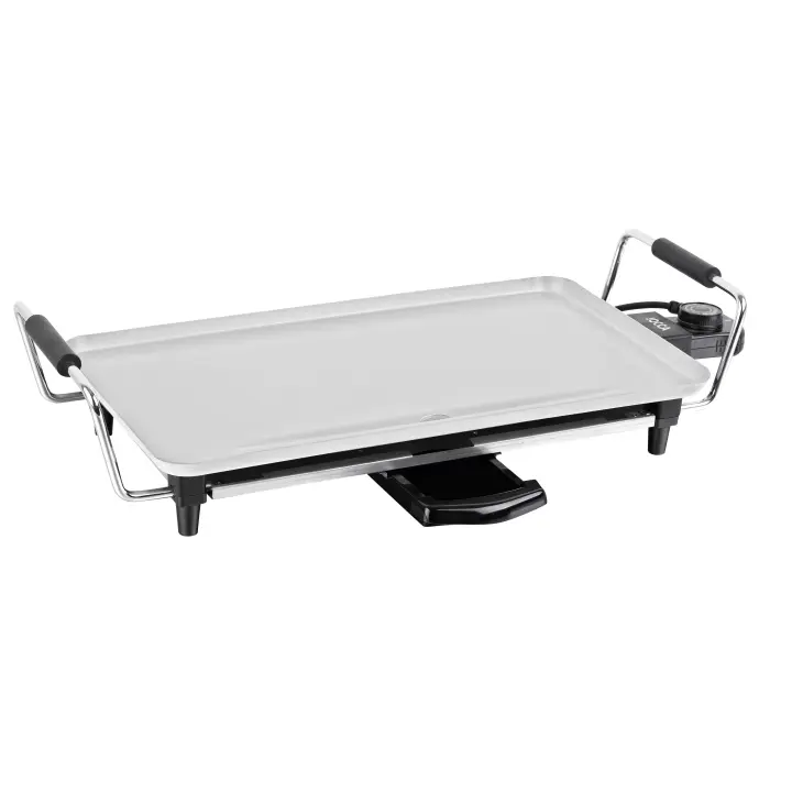 Plancha antiadherente de asar de cerámica Jocca en acabado blanco piedra con 2000W de potencia, asas de tacto frío, bandeja recoge gotas y termostato extraíble para limpiar y guardar fácilmente - 1