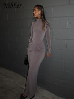 Vestido Simple Ruched Para Mujer Temperamento Moda Manga Larga Cuello En O Ajustado Estirado Clásico Hipster Vestidos - details 12