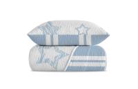 Manterol Outlet - Colcha bouti reversible estampado rayas y estrellas azul celeste y blanco con fundas de cojín. Cubrecama ideal para primavera, verano y entretiempo. Colcha fina, extra suave y ligera. - details 1