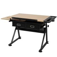 Mesa de dibujo con taburete, ajustable, inclinable, 2 cajones y superficie de trabajo, acabado en madera, escritorio, mesa de oficina, mesa de trabajo, arquitectos, dibujo técnico, Miadomodo - details 1