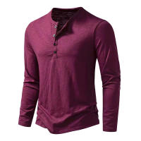 Camiseta De Algodón Para Hombre Con Botones Manga Larga Estilo Henley Color Sólido Transpirable Moda Versátil Slim Fit Casual - details 8