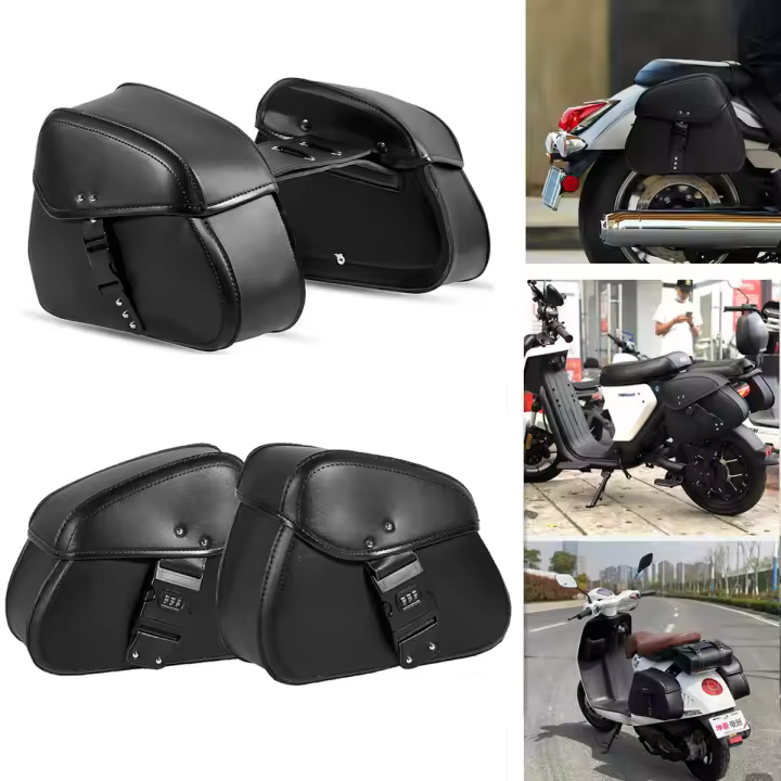 Par De Bolsas De Sillín Para Motocicleta En Cuero PU Negro Impermeable Almacenamiento Lateral Equipaje De Viaje Para Suzuki/Yamaha/Honda - 1