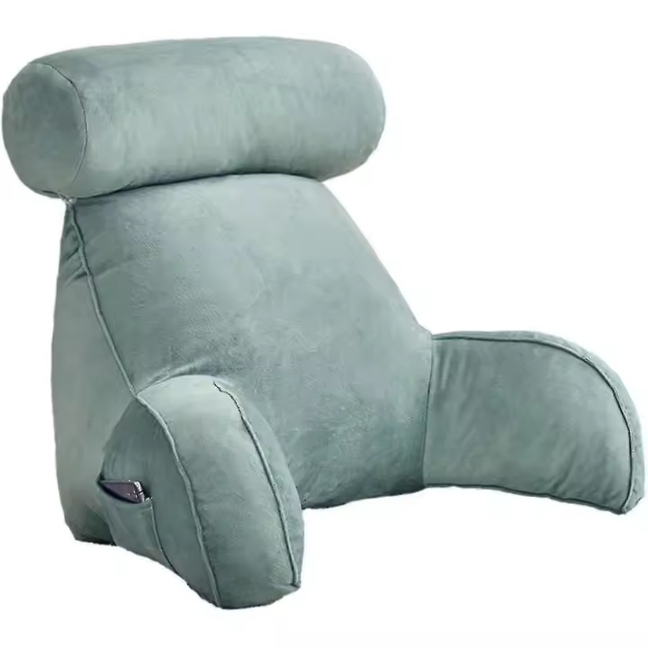 Reading Pillow, Backrest Pillow,back Rest Pillow For Sitting In Bed,large Adult Backrest With Arms,side Pockets, Detachable Neck Roll For Reading/watc - 1