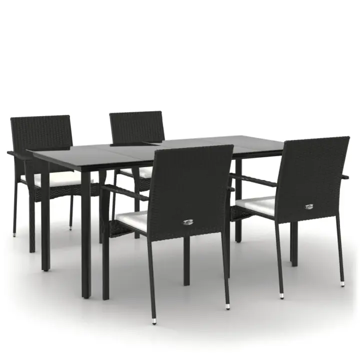 vidaXL Set de muebles jardín 5 pzas con cojines ratán sintético negro - 1