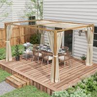 Outsunny Pérgola de Jardín 4x3 m con Marco de Aluminio Cenador para Exterior con Techo Retráctil Mosquiteras Laterales de Malla para Terraza Patio Natural - details 1