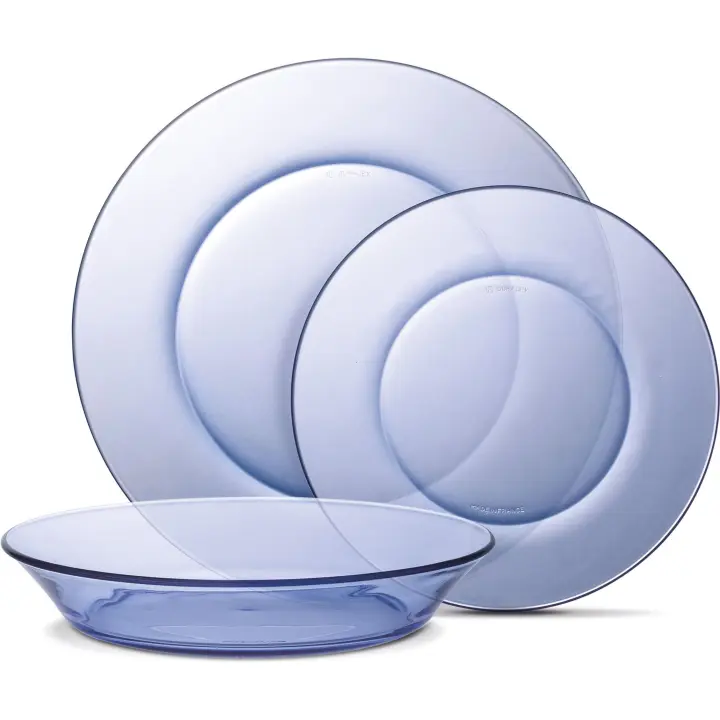 Duralex - Vajilla completa 12 Piezas de Vidrio Templado, Incluye 4 Platos Llanos de (23,5 cm), 4 Platos Hondos de (19,5 cm) y 4 Platos de Postre de (19 cm) - 1