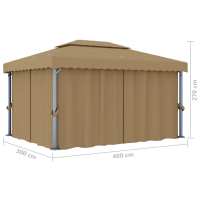 vidaXL Cenador con cortina gris taupe aluminio 4x3 m - details 6