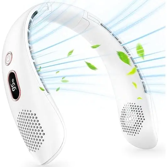 Ventilador de Cuello,Portátil Mini Ventilador Cuello,Ventilador USB Recargable Bateria Silencioso Sin Aspas con LCD,Flujo de Aire 360°,3 Velocidades,Regalo para Mujeres,Hombres(Blanco) - 1