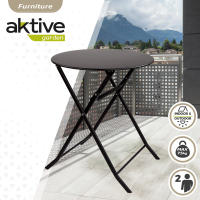 Aktive - Mesa redonda plegable, color negro, Ø60x70 cm, para terraza o jardín, tablero abatible, para 2 personas, soporta 75 kg, uso interior y exterior, mesa auxiliar, estructura de metal resistente, mesa jardín redonda, mesa auxiliar terraza - details 1