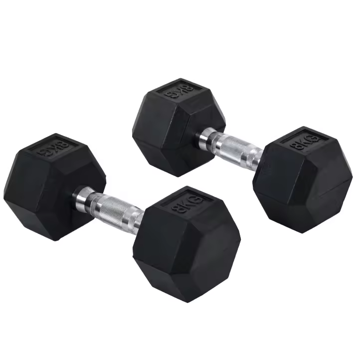 HOMCOM Juego de Mancuernas de 8kg con Barra de Conexión Metálica  y Cabeza Hexagonal Juego de Pesas 16kg Total para Entrenamiento en Casa Gimnasio Oficina Negro y Plata - 1