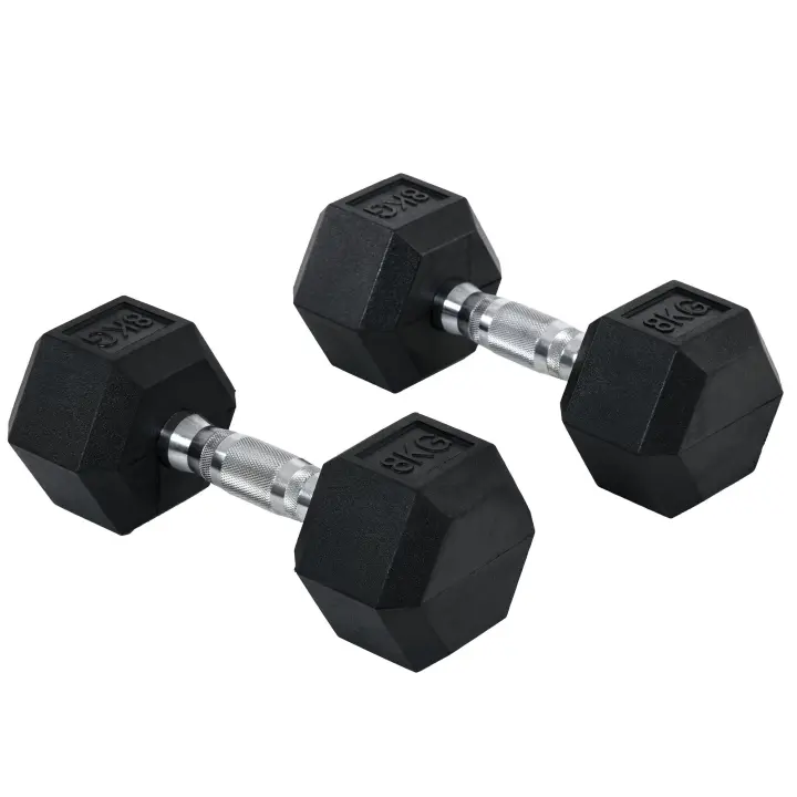HOMCOM Juego de Mancuernas de 8kg con Barra de Conexión Metálica  y Cabeza Hexagonal Juego de Pesas 16kg Total para Entrenamiento en Casa Gimnasio Oficina Negro y Plata - 1