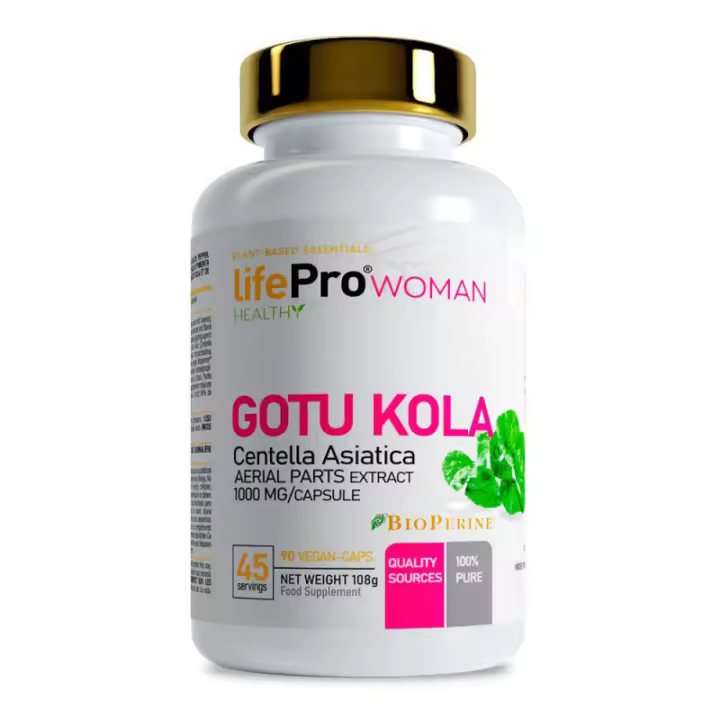 LIFE PRO NUTRITION WOMAN GOTU KOLA 1000MG 90 VCAPS - Diurético Natural - Mejora la Apariencia de la Piel - Anticelulítico - 1
