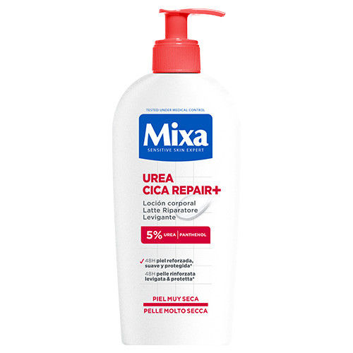 MIXA | Crema corporal y/o loción corporal de Urea Cica Repair+ para piel muy seca.