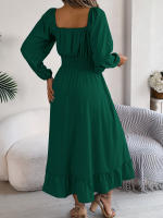 Vestido Largo Elegante De Verano Con Cuello Cuadrado Y Mangas Largas Para Damas De Honor Vestido De Mujer Con Borde Volante Y Cintura Alta - details 7