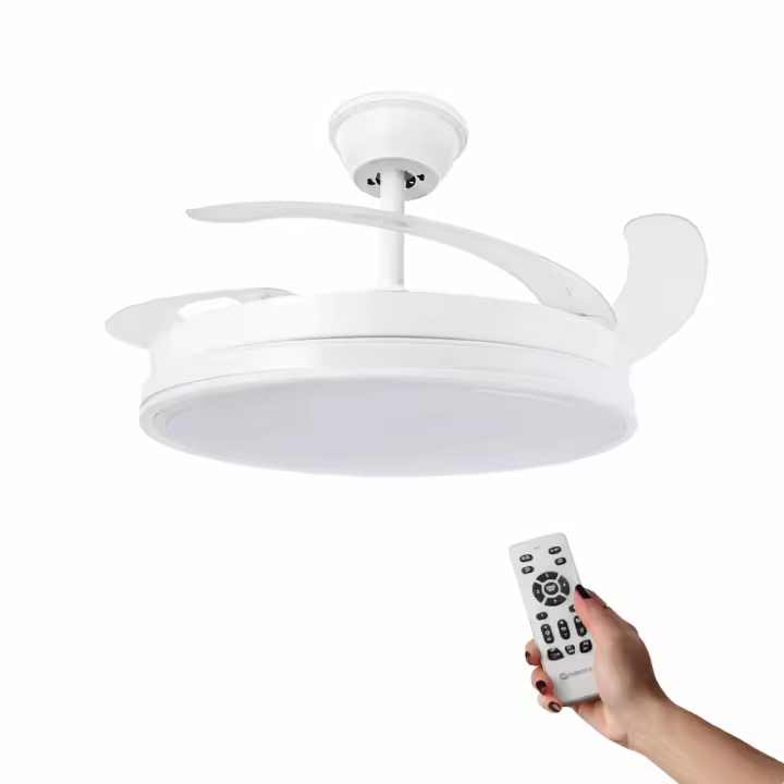 Ventilador de Techo Led White Olga 107 Cm LM8831 , Lampara ventilador de techo espartano con aspas retractiles transparentes plegables motor DC silencioso - 1