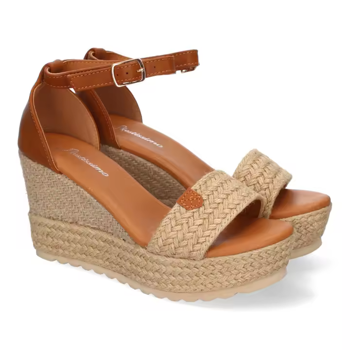 PuntoSalao Sandalias de cuña y plataforma en yute hebilla para mujer color beige F230-17 - 1