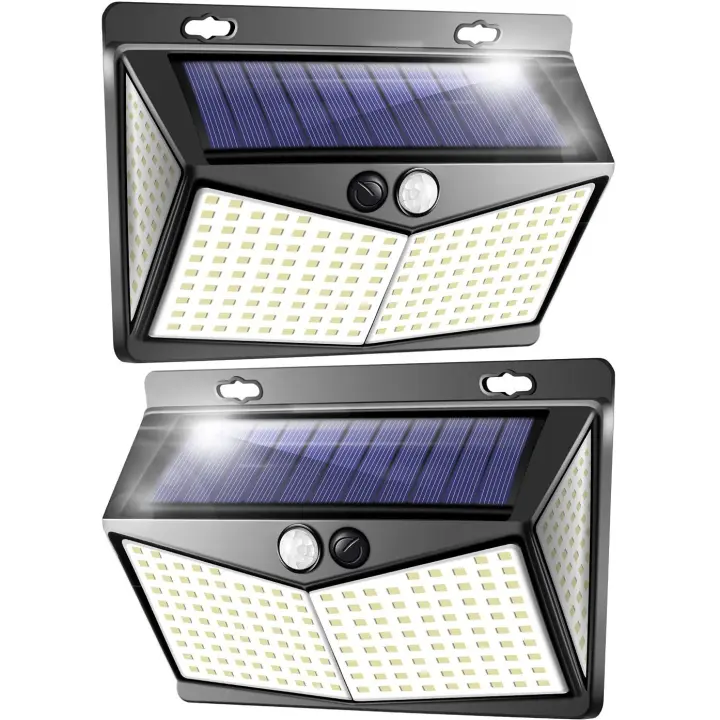 Lámparas solares para exteriores con detector de movimiento, 208 LED Lámpara solar con ángulo de iluminación de 270 ° para exteriores [2 piezas] - 1