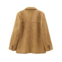 Chaqueta De Cuero Seda Vintage Para Mujer ZBZA Marrón Cuello Redondo Manga Larga Con Bolsillos Cierre Simple Estilo Casual Otoño Invierno - details 17