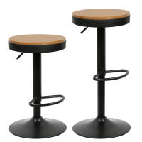 Juego de 2 taburetes de bar de madera Taburete de bar 60-80cm altura ajustable 360 ° taburete giratorio con reposapiés para bar bistro - details 1