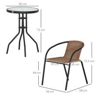 Outsunny Conjunto de Mesa y 2 Sillas de Jardín Juego de 3 Piezas Sillas y Mesa de Ratán con 2 Sillas Apilables y 1 Mesa de Centro Redonda para Terraza Césped Balcón Marrón - details 2