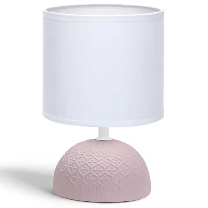 Aigostar Lámpara de cerámica de mesa, semioval azul, cuerpo de diseño sencillo color azul, pantalla de tela color blanco, casquillo E14. Perfecta para el salón, dormitorio o recibidor. - 1