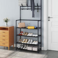 LUTODY - Perchero de Pie Soporte Resistente con Estante para Zapatos, Zapatero, Ganchos Auxiliar, Multifuncional para Ropa, Accesorios y más - Ideal para Salón, Dormitorio, Sala de Estar y Entrada - details 3