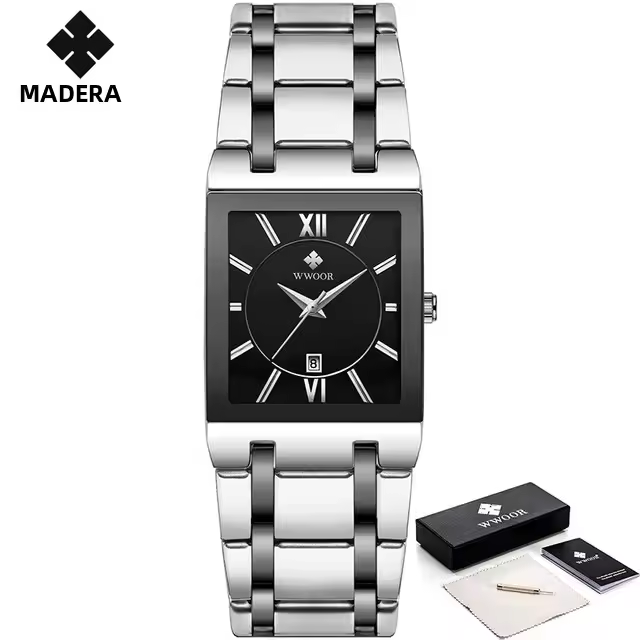 Reloj De Pulsera Masculino WWOOR 2024 Moda Lujo Quadrado Impermeable Diseño De Ginebra Cuarzo Reloj Masculino Con Numeros Romanos Y Cierre De Seguridad - 1
