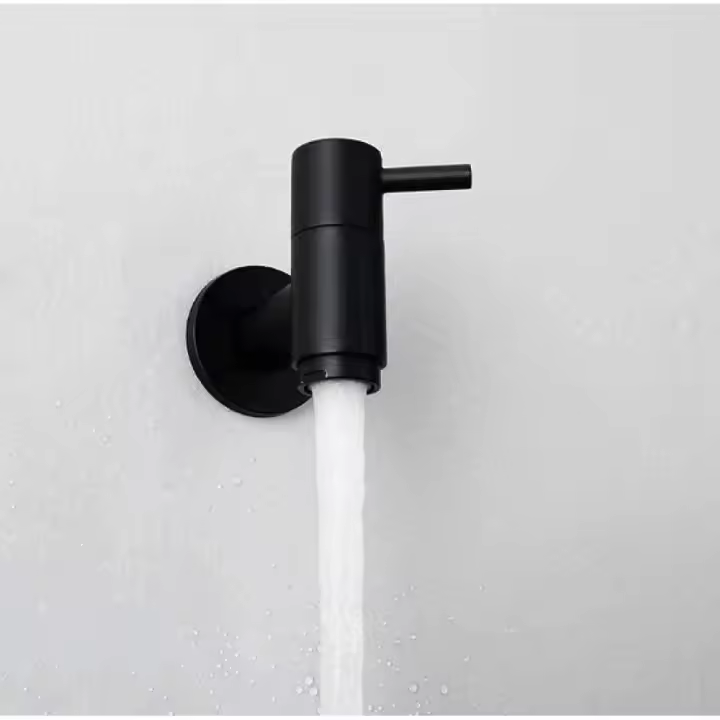 Grifo de jardín negro/cromado para montaje en pared, para lavadora, fregona, piscina, exterior, jardín, baño - 1