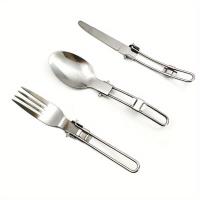 Juego De Utensilios De Acero Inoxidable Para Camping Con Cuchillo Cuchara Y Tenedor Plegables Y Bolsa De Almacenamiento Portátil Para Exteriores - details 3