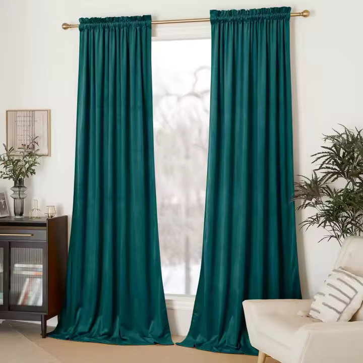 Cortinas de Colente Verde Azulado para Sala de Estar - 1