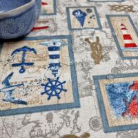 Manteles para mesas de tela, Antimancha, Fácil de limpiar,Mantel de tela lavable, Tela de mantel por metros, Impermeable, Para el cocina y comedor, Motivos marinos,Estrella de mar,Azul 210846NAUTICA AZUL - details 0