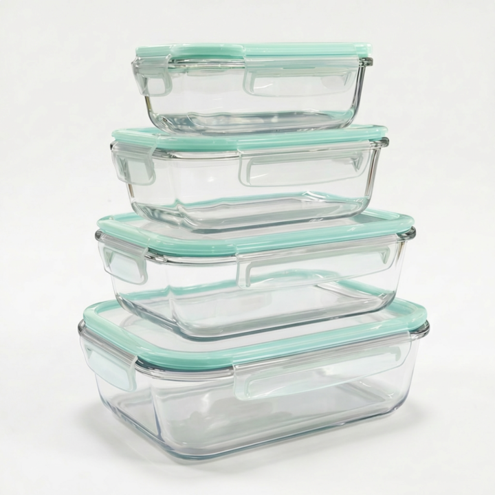 8/24 Piezas Fiambreras de Cristal Borosilicato (Resistente y Ligero) Rectangulares | Cuadradas | Redondas con Tapas Herméticas y Cierre de Clip Reforzado (Anti-Rotura) - Libre de BPA - Apto Horno, Micro y Congelador - Happy Friends