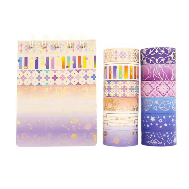 Set De 12 Rolls De Cinta De Washi Estelar Dorada Y Morada Para Scrapbooking Cinta De Máscara Láser Serie De Constelaciones Adhesivo De Tela Para Manualidades Y Estación De Oficina - 1