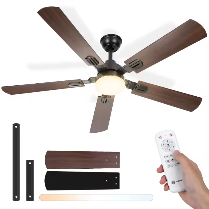 Aigostar Ventilador de Techo con Luz Silencioso 52″, Motor DC Reversible 33W, Mando a Distancia, 6 Velocidades, 2700K/4000K/6500K, Ideal para Dormitorio, Sala o Cocina. Ø132 cm - 1