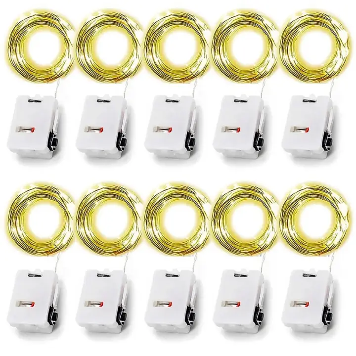 10 Pack Luces De Hilo De Hada 30LED 3 Metros De Alambre De Cobre Plateado Luz Decorativa Para Bodas Fiesta Navidad Pilas Incluidas - 1