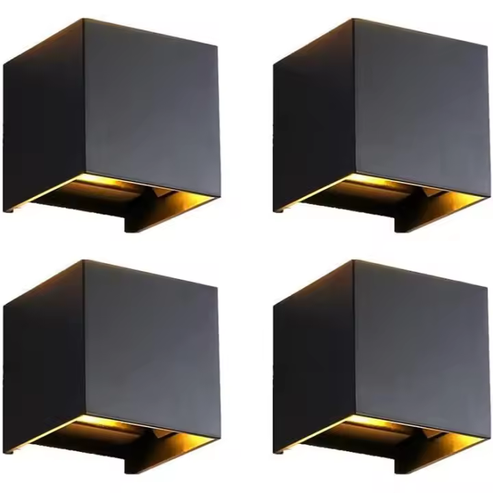Paquete de 4 luces de pared de 12W con ángulo de haz ajustable 3000K blanco cálido Ip65 impermeable luces de pared negro-Hy - 1
