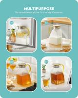 Jarra de Agua, Jarra de Vidrio de borosilicato alto con tapa de Maple inoxidable, Jarra a prueba de fugas para Puerta de refrigerador para bebidas frías o Calientes (1,8 L/63 oz.) Transpa - details 4