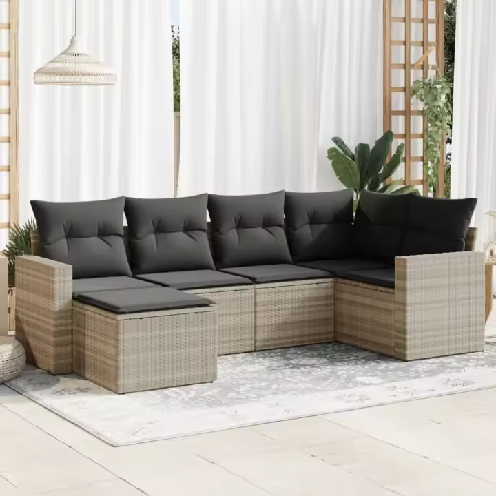 vidaXL Set de sofás de jardín 6 pzas y cojines ratán sintético gris - 1