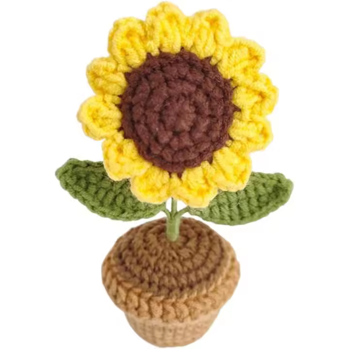 Flores en macetas de ganchillo, maceta de flores de punto, girasol, flores en macetas de ganchillo, girasol hecho a mano en ganchillo - 1