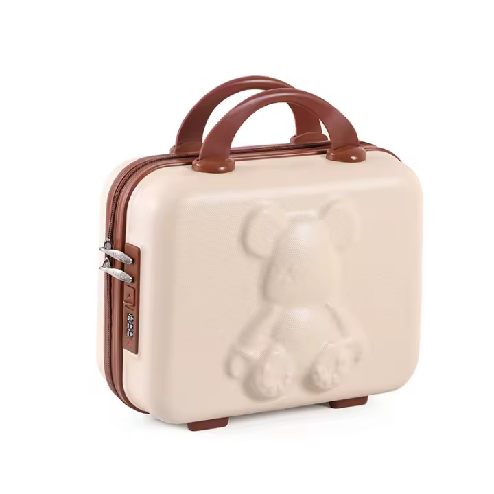 Hard Shell Makeup Train Case Portable PC ABS Mini Suitcase for Organizer Cosmetics Makeup Brushes Toiletry Beige - 1